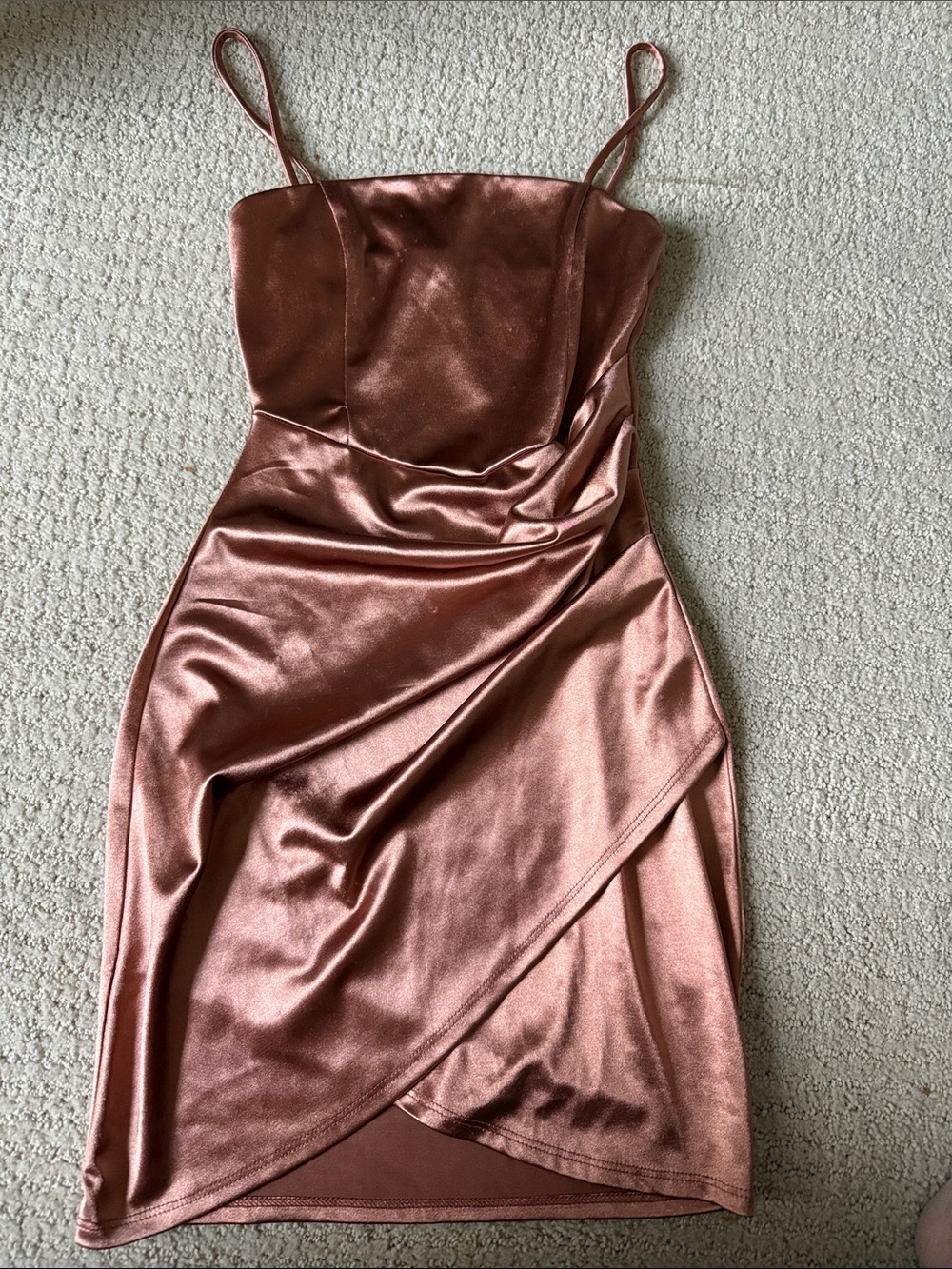 Windsor Satin Spaghetti-Strap Mini Dress in Rose
